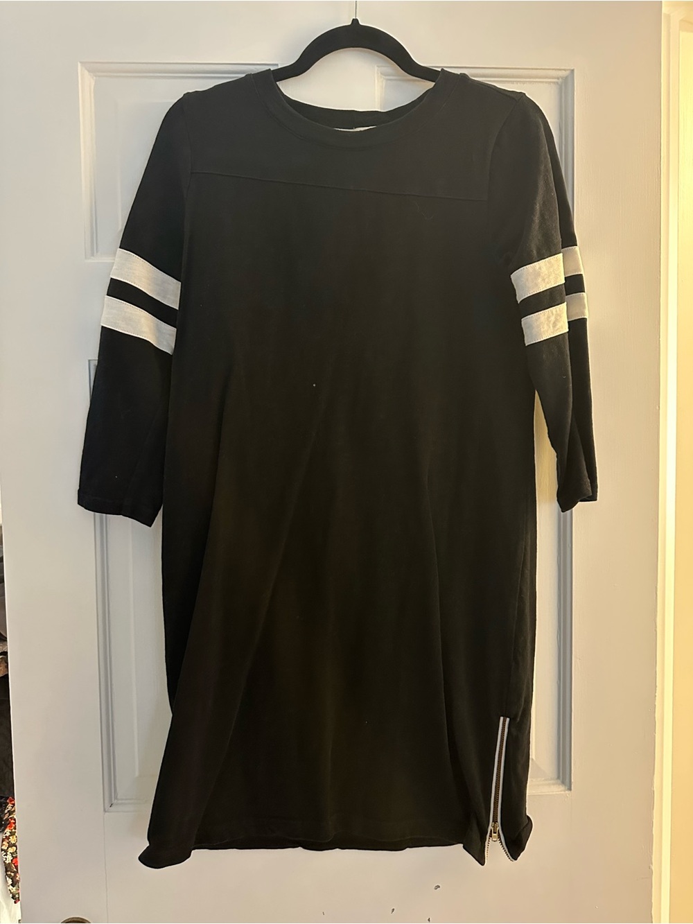 J. Crew Black Long-Sleeve Stripe Athletic Dress with Side Zip